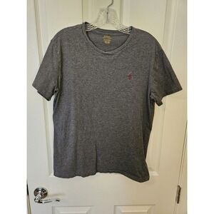 Polo Ralph Lauren Men's Gray Crew Neck 100% Cotton T-Shirt Maroon Pony, Sz. Med.